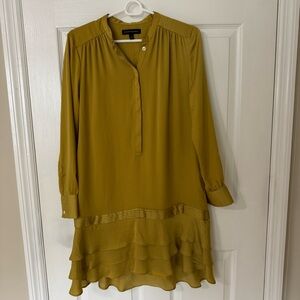Banana Republic Yellow Pleated Dress with Bishop Sleeves